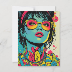 Neon Pop Diva Portrait - Bold & Vibranno Retro Art Postkarte