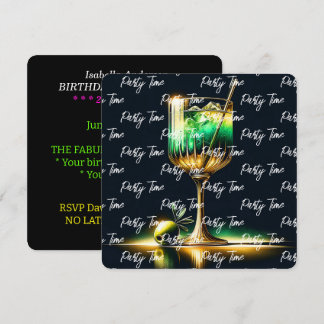 Neon Popular Party Time Personalisiert Einladung