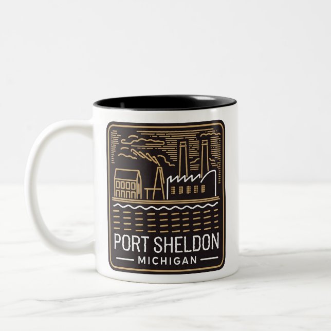 Neon Port Sheldon Michigan Zweifarbige Tasse (Links)