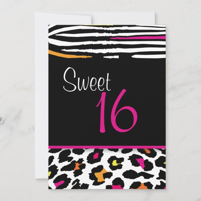 Neon Poster de animal Sweet 16 Invitation (Devant)
