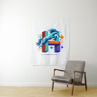 Neon Power Horse Jump Over H Letter Wandteppich