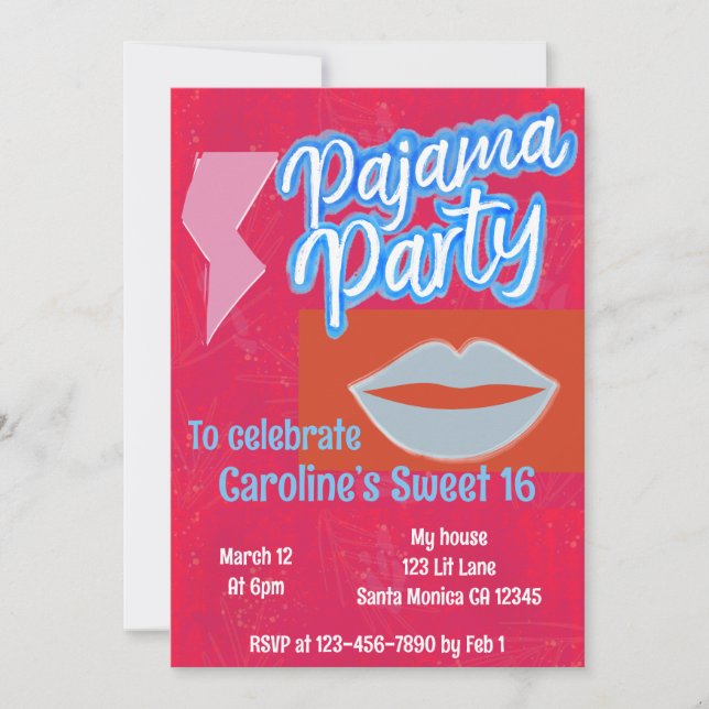 Neon Preppy Pajama Party Geburtstag Einladung (Vorderseite)