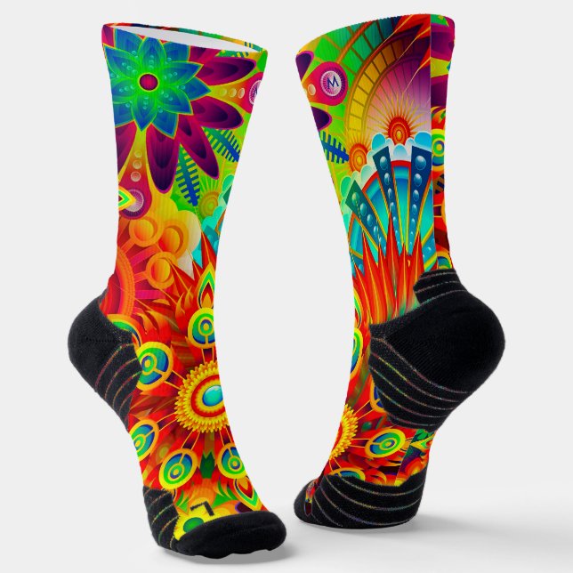 Neon Psychedelic Abstraktes Cooles Niedliches Frak Socken (Gewinkelt)