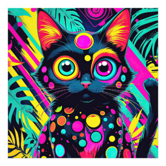 ✨ Neon Psychedelic Cat – Pop Art Design 🎨🐱 Fotodruck