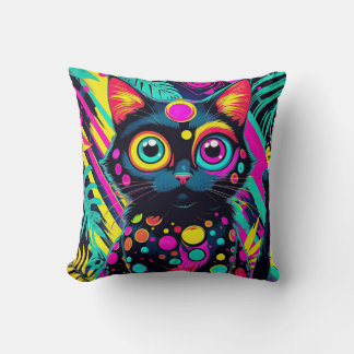 ✨ Neon Psychedelic Cat – Pop Art Design 🎨🐱 Kissen