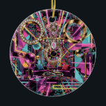 Neon Psychedelic Luxury Lounge Art Keramik Ornament<br><div class="desc">A vibrant psychedelic interior scene filled with neon light beams, geometric shapes, and luxurious décor. Crystal chandeliers, golden rings, and bold retro patterns create a surreal futuristic lounge atmosphere. The rich mix of pink, teal, and gold tones gives this artwork a striking visual energy inspired by modern psychedelic aesthetics and...</div>
