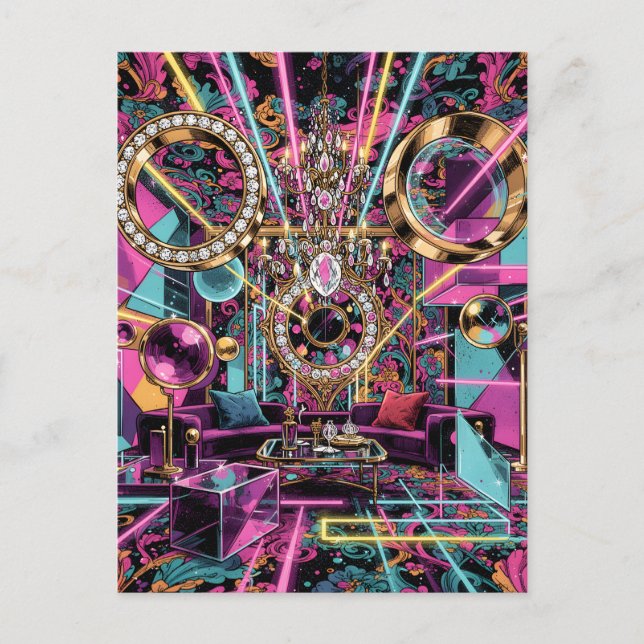 Neon Psychedelic Luxury Lounge Art Postkarte (Vorderseite)