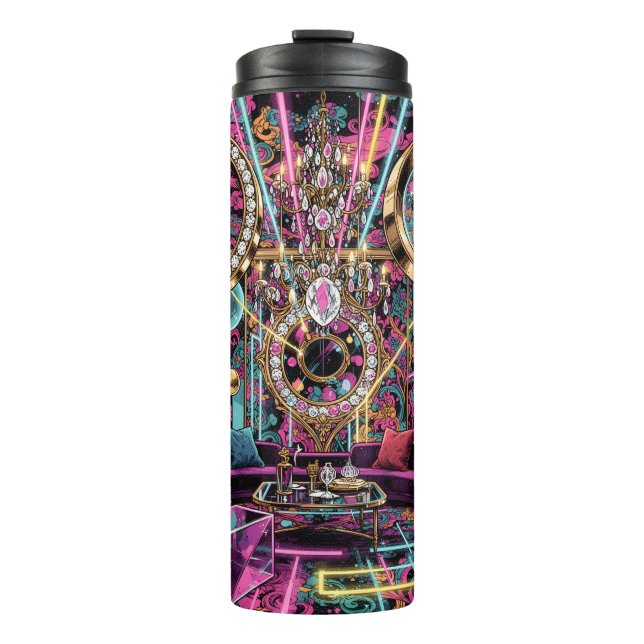 Neon Psychedelic Luxury Lounge Art Thermosbecher (Vorderseite)