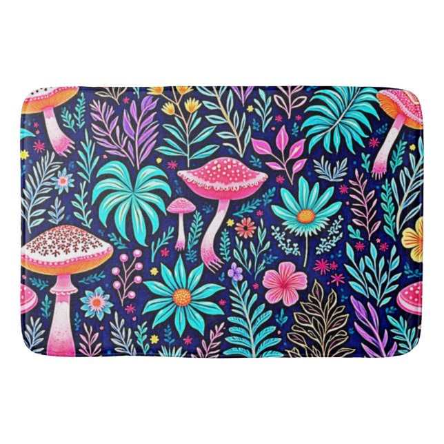 Neon Psychedelic Mushroom Forest Dream Badematte (Vorderseite)