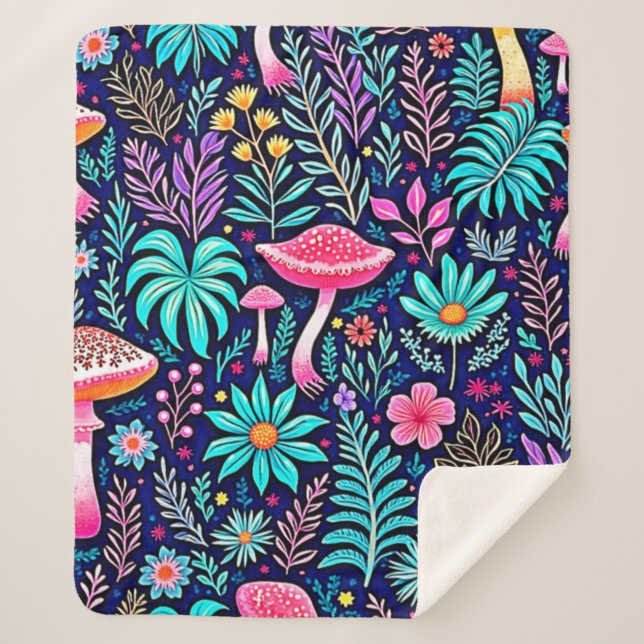 Neon Psychedelic Mushroom Forest Dream Sherpadecke (Vorderseite)