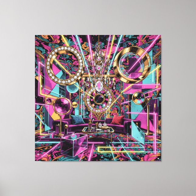 Neon-Psychedelische Luxus-Lounge-Kunst Leinwanddruck (Vorderseite)
