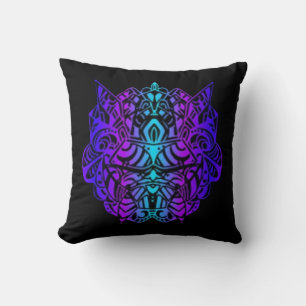 Neon Psytrance Tribal Mask Kissen