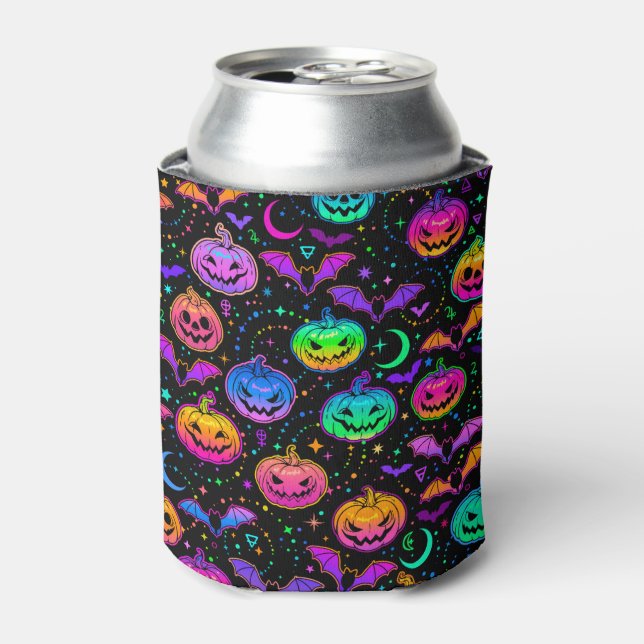 Neon Pumpkins Fledermaus und Sterne Dosenkühler (Kanne Vorderseite)