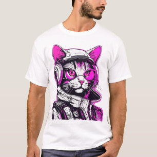 Neon Punk Katze mit Kopfhörern T-Shirt