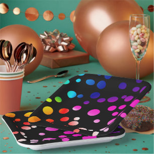 Neon Punkte auf schwarz Pappteller