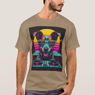 Neon Pup DJ Synthwave-Geschenk T-Shirt