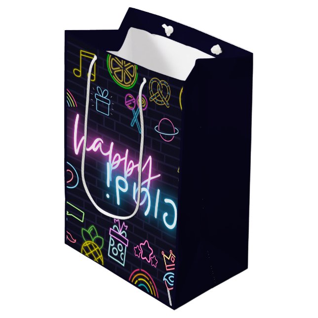 Neon Purim Mittlere Geschenktüte (Vorderseite Schrägansicht)