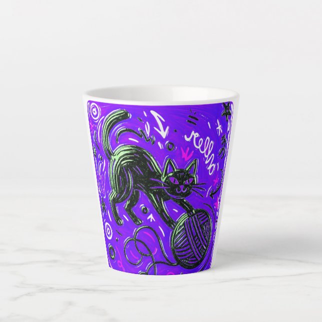 Neon Purple Black Cat Milchtasse (Vorderseite)