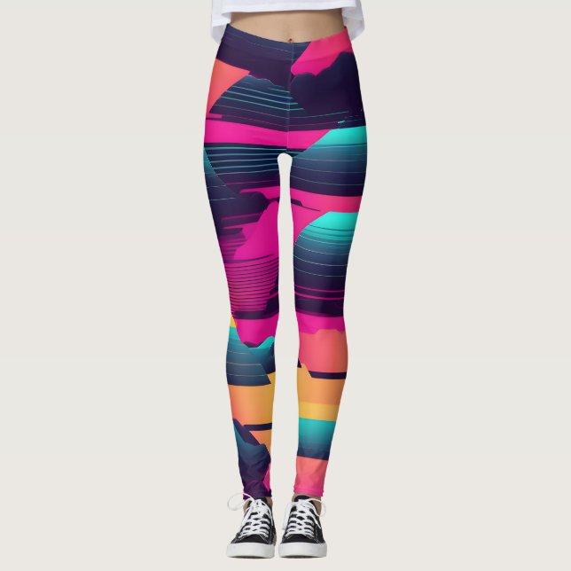 Neon Pyramids | Funky Synthwave Leggings (Vorderseite)