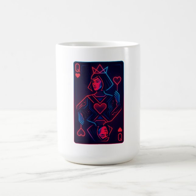 Neon Queen of Hearts — Retro-Futurist Synthwave Kaffeetasse (Mittel)