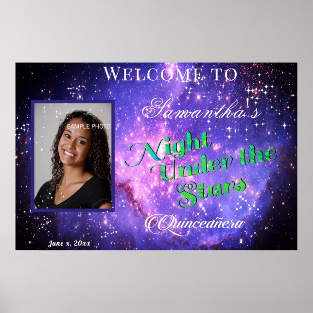 Neon Quinceanera Unter den Sternen Galaxie Ruhe Poster (Vorne)