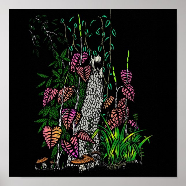 Neon Rain Forest Impressionist Farbkunst drucken Poster (Vorne)