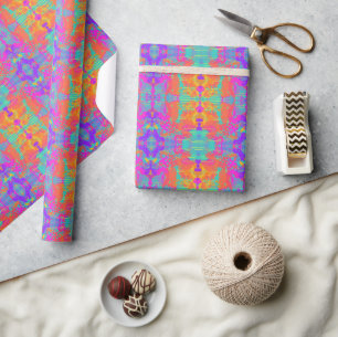 Neon Rainbow Abstrakt Inkblot Paint Wrapping Paper Geschenkpapier