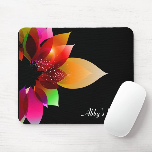 Neon Rainbow Dahlia On Black Mousepad (Mit Mouse)