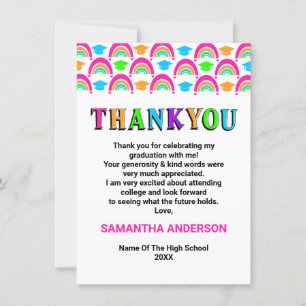 Neon Rainbow Graduation Carte de remerciements
