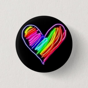 Neon Rainbow Heart T - Shirt Liebe Pride LGBQT Kun Button