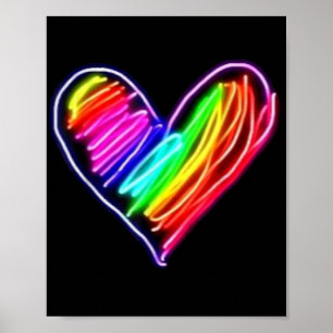 Neon Rainbow Heart T - Shirt Liebe Pride LGBQT Kun Poster