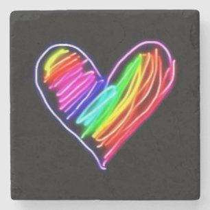 Neon Rainbow Heart T - Shirt Liebe Pride LGBQT Kun Steinuntersetzer