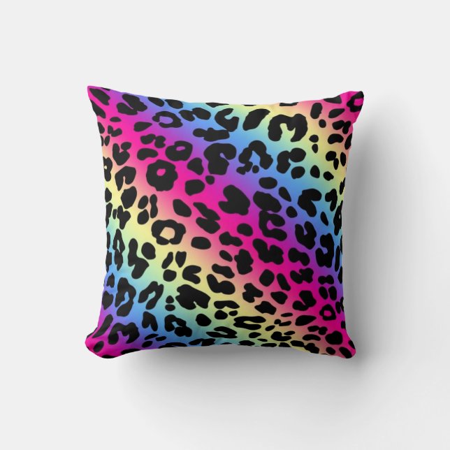 Neon Rainbow Leopard Muster drucken Kissen (Vorderseite)