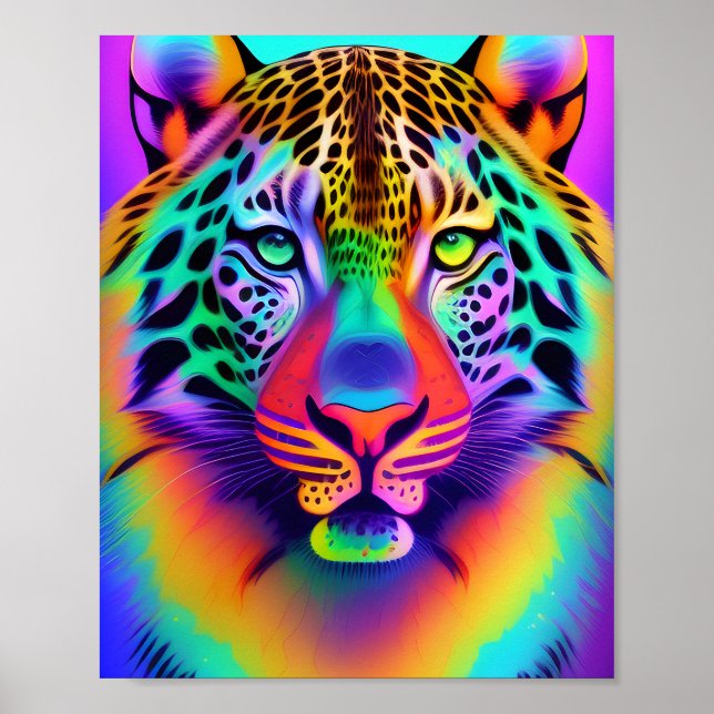 Neon Rainbow Leopard Poster (Vorne)