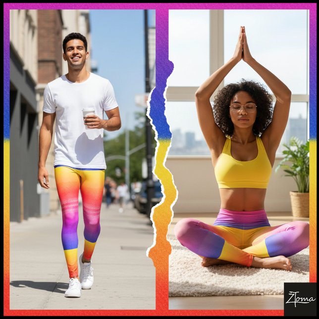 Neon Rainbow Plaid Gradient Block Print Leggings (Von Creator hochgeladen)