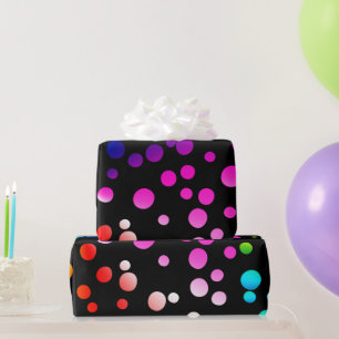 Neon Rainbow Polka Dots on Black Geschenkpapier