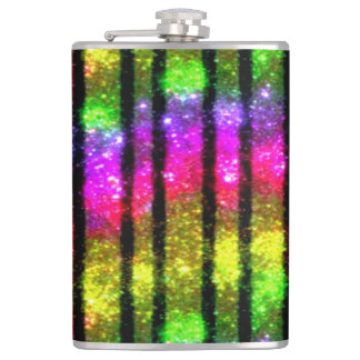 Neon Rainbow Shimmer Stripes Flachmann