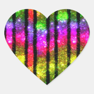 Neon Rainbow Shimmer Stripes Herz-Aufkleber