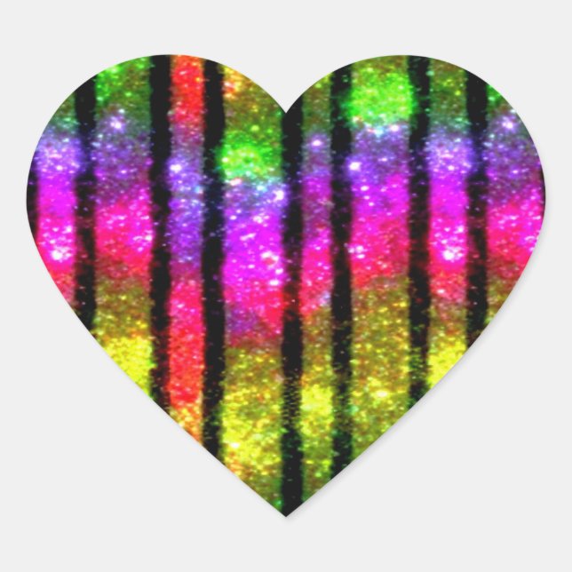 Neon Rainbow Shimmer Stripes Herz-Aufkleber (Vorderseite)