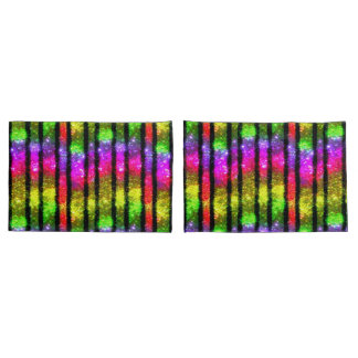 Neon Rainbow Shimmer Stripes Kissenbezug