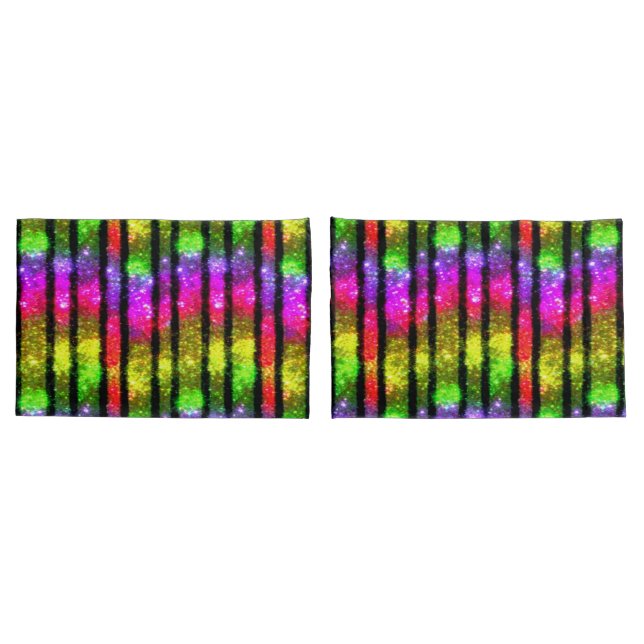 Neon Rainbow Shimmer Stripes Kissenbezug (Rückseite-Set)