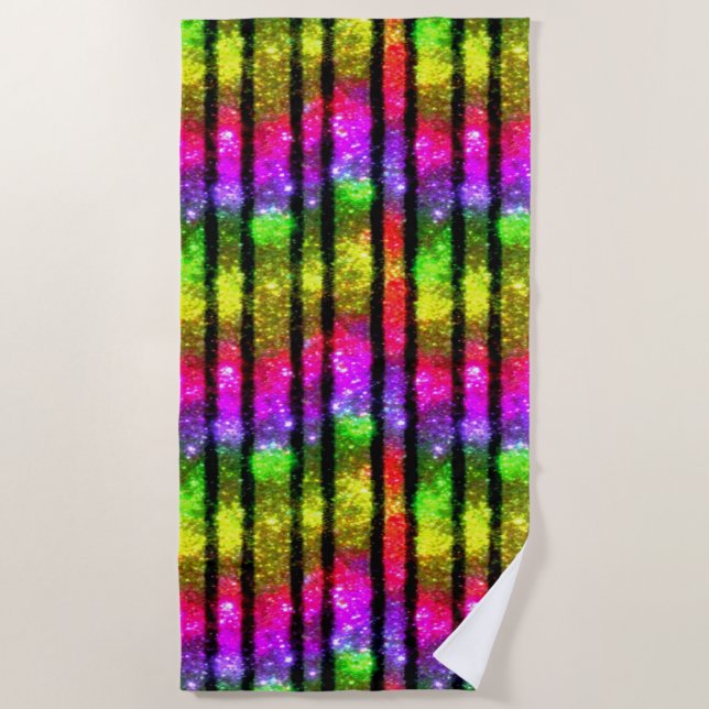 Neon Rainbow Shimmer Stripes Strandtuch (Vorderseite)