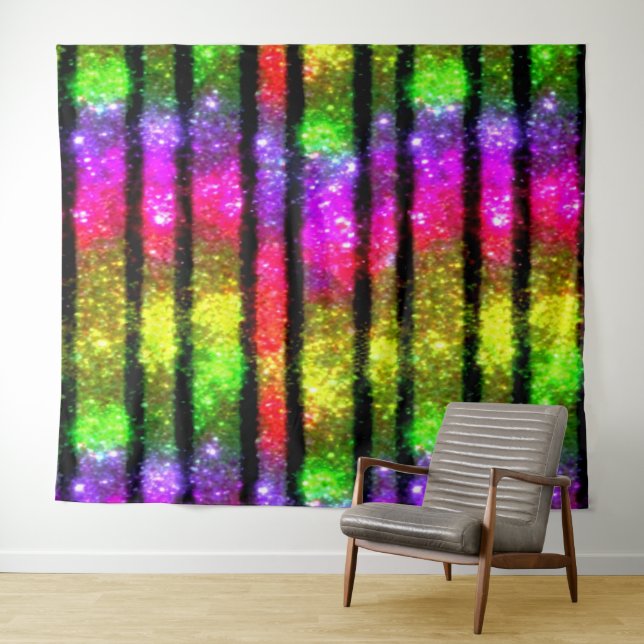 Neon Rainbow Shimmer Stripes Wandteppich (Beispiel (Horizontal))