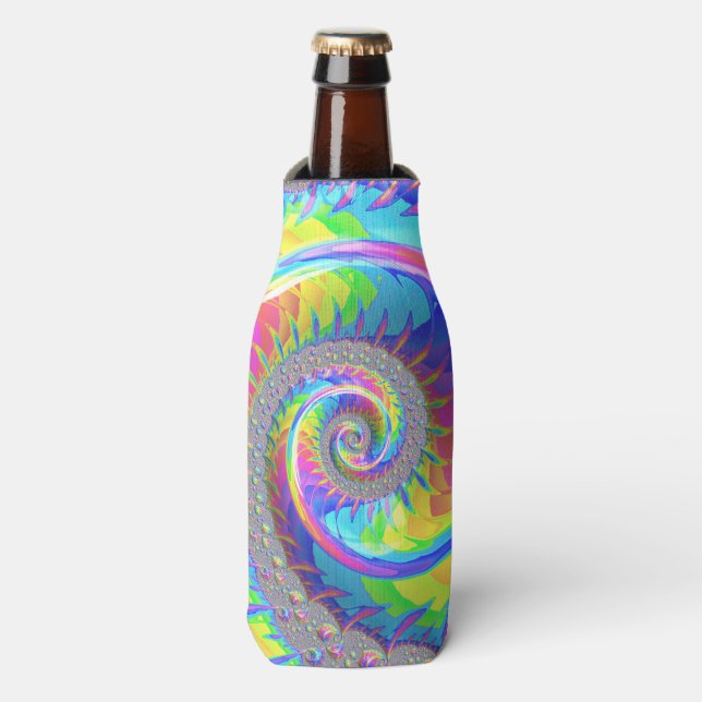 Neon Rainbow Spirale Fraktal Abstrakte Digitale Ku Flaschenkühler (Flaschenvorderseite)