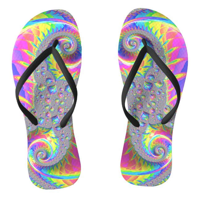 Neon Rainbow Spirale Fraktal Abstrakte Digitale Ku Flip Flops (Fußbett)
