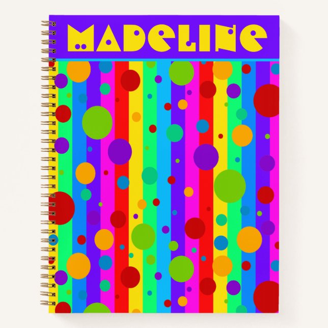 Neon Rainbow Strip und Polka Dot Custom Notizbuch (Vorderseite)