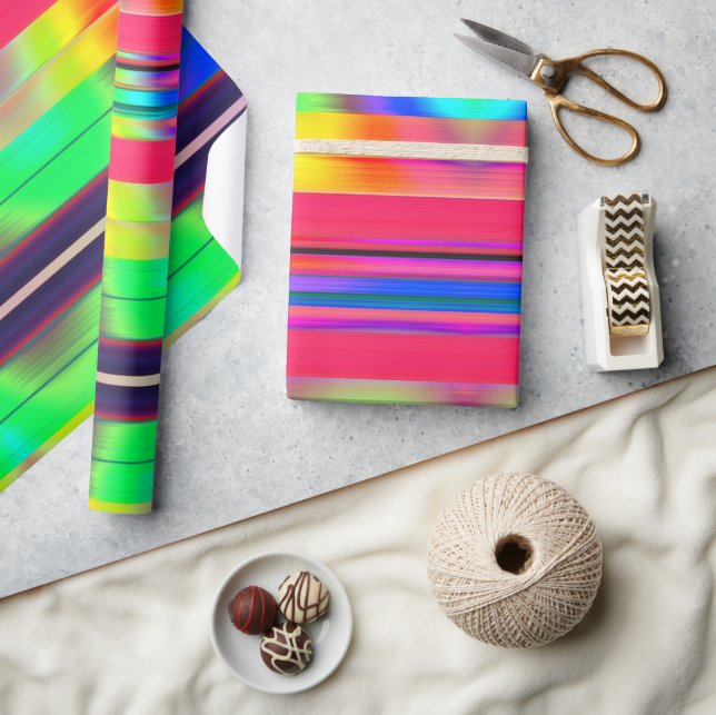 Neon Rainbow Strip Wrapping Paper Geschenkpapier (Kunsthandwerk)