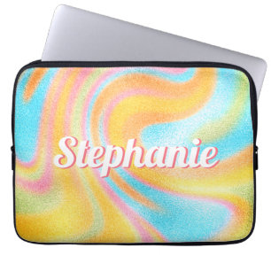 Neon Rainbow Swirl Personalisierter Name Laptopschutzhülle
