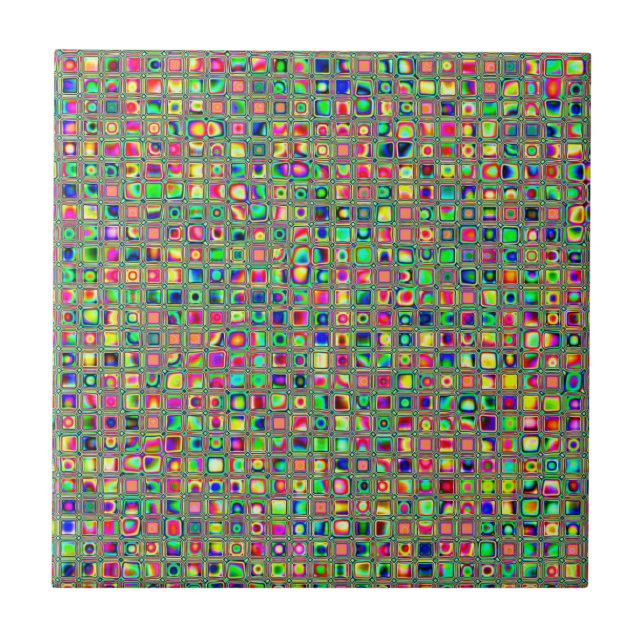 Neon Rainbow Textured Mosaic Tiles Pattern Fliese (Vorderseite)