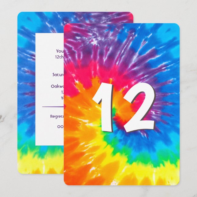 Neon Rainbow Tie Dye 12e anniversaire Invitation (Devant / Derrière)